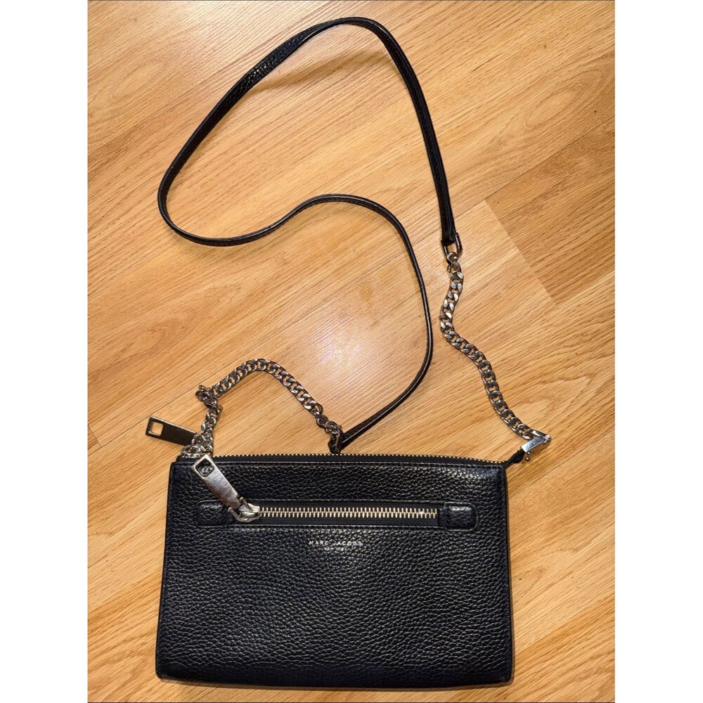 Marc Jacobs Black Pebbled Leather Gotham Small Crossbody Wallet Bag Chain Strap